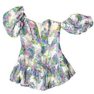 For Love Bell Floral Bubble Hem Dress, size medium, elastic, short, puff sleeve